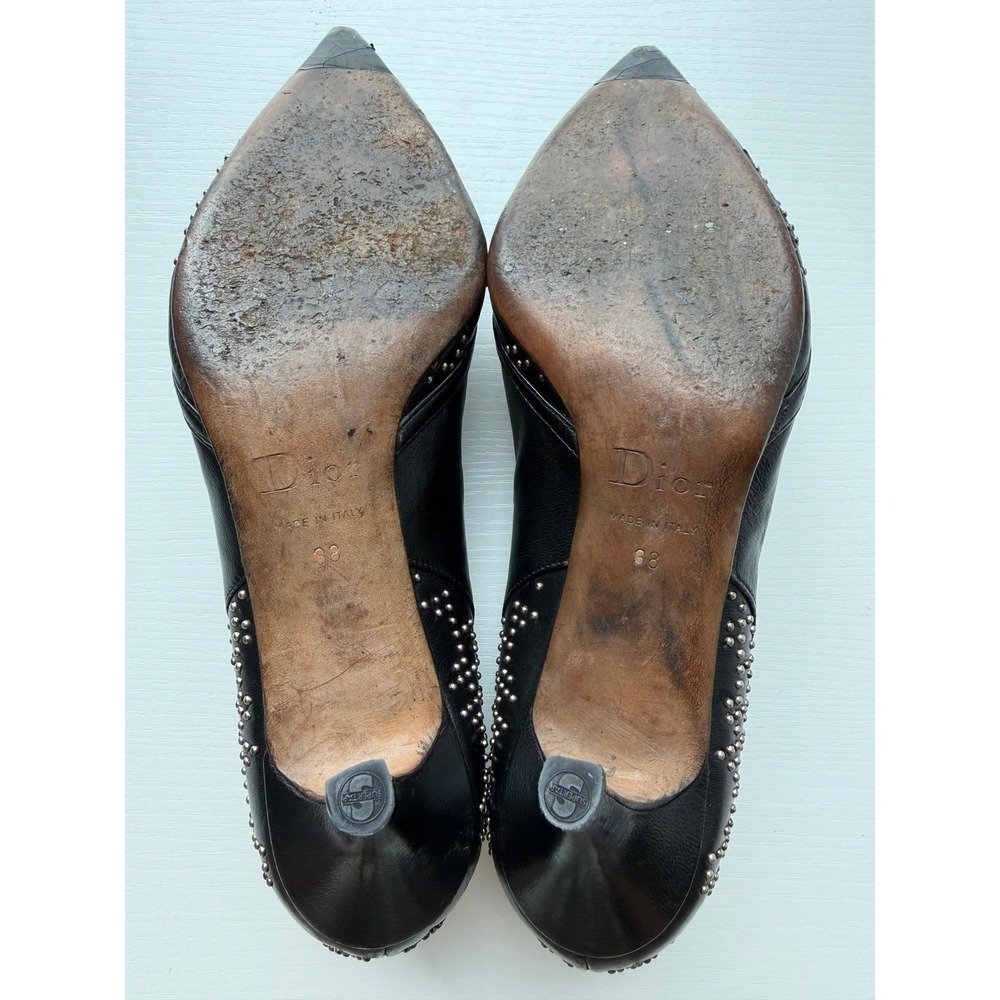 Christian Dior Black Leather Studded Pointed Toe Pumps Charm Heels Size 38 - Picture 8 of 16